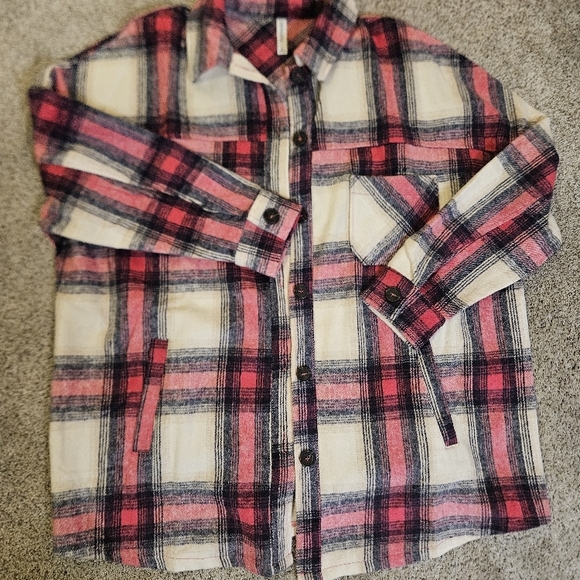 Zenana Burgundy Plaid Longline Shacket - Picture 3 of 8